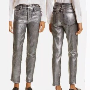 FRAME (ORIG $268) Le Sylvie High Rise Slender Straight in Chrome Noir Size 25